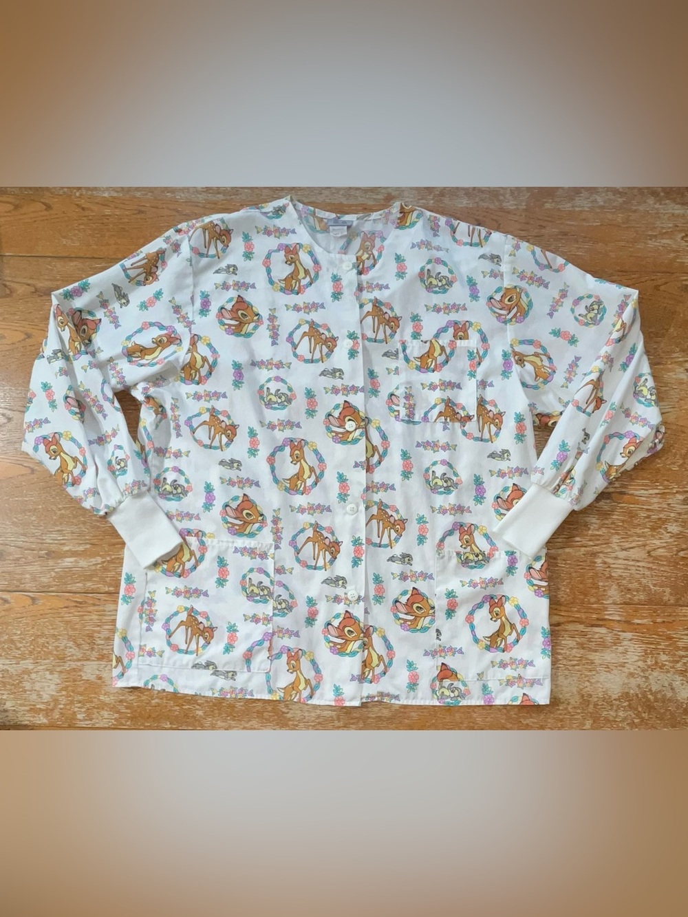 Vintage Disney Bambi Thumper Scrub Long Sleeve Full Button Scrub Jacket Size L